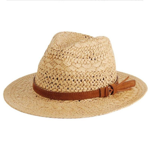 Womens Mens Paper Summer Sun Beach Straw fedora Hat Outdoor Wide Brim Hat with Strap