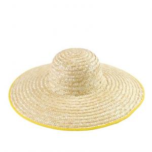 Natural Wheat Women Wide Brim Sun Beach Straw Hat with Ribbon Floppy Flat Top Straw Boater Hats